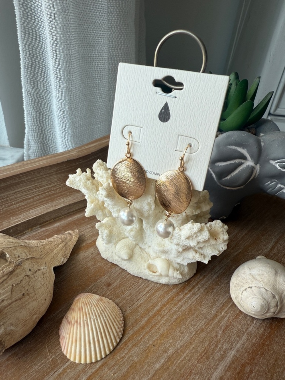 Gold Disc and Pearl Drop Earrings - Women Jewelry - Picture 10 of 12